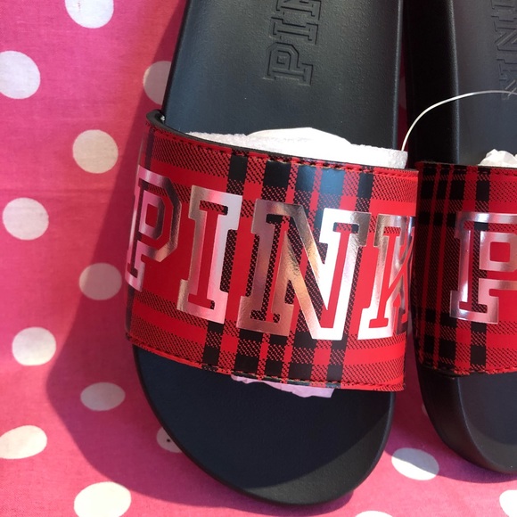 NWT VS PINK plaid Slides - Picture 2 of 4